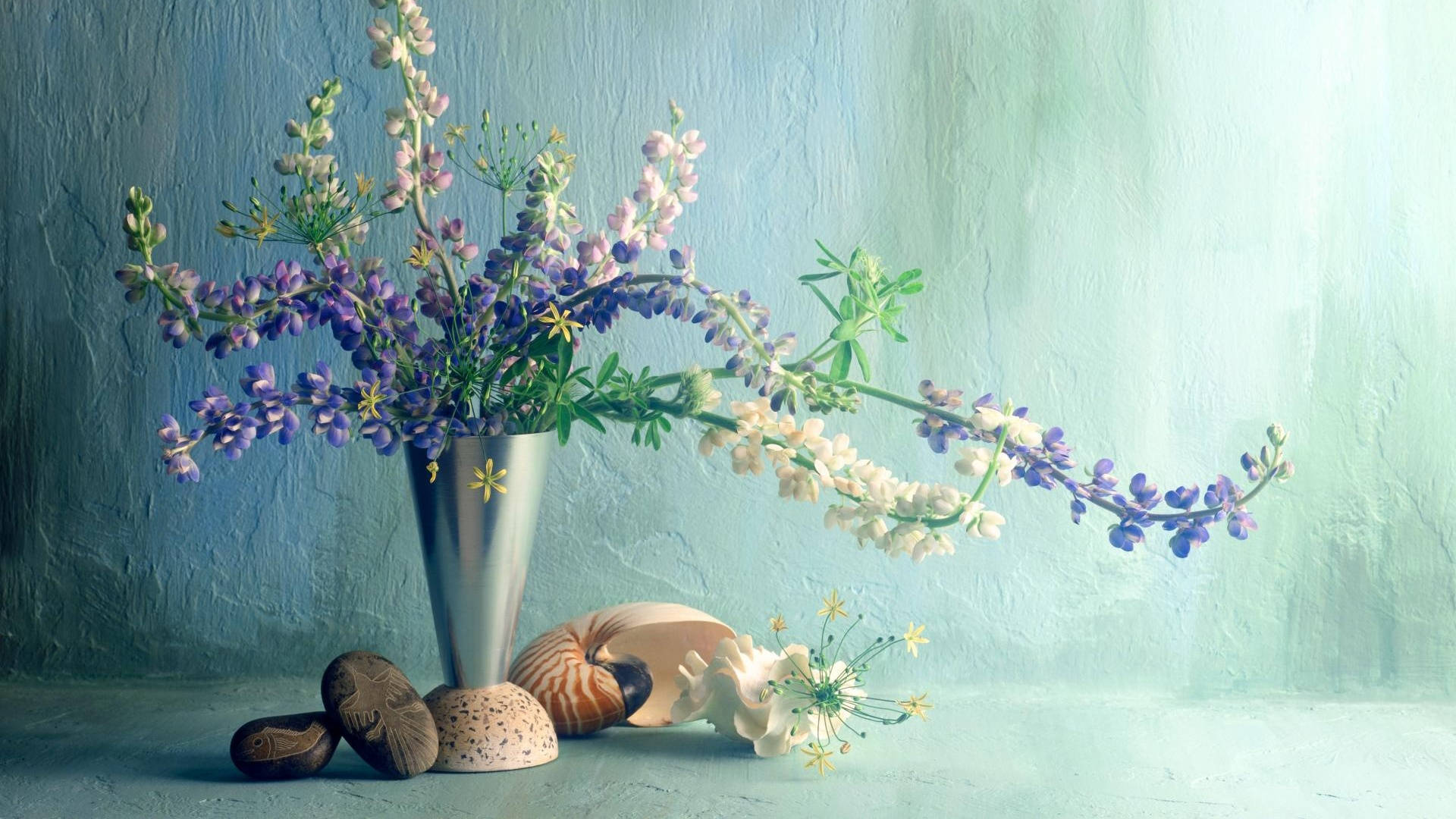 Flowers In A Metallic Flower Vase Wallpaper