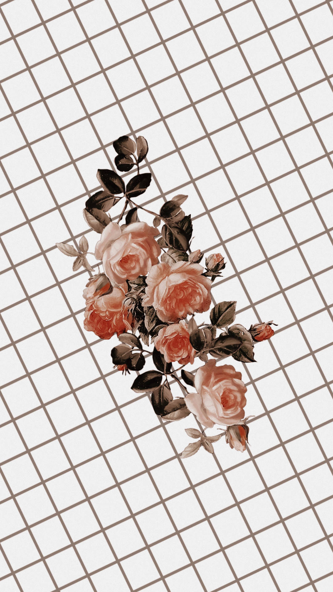 Blomster I Diagonal Grid Æstetisk Wallpaper