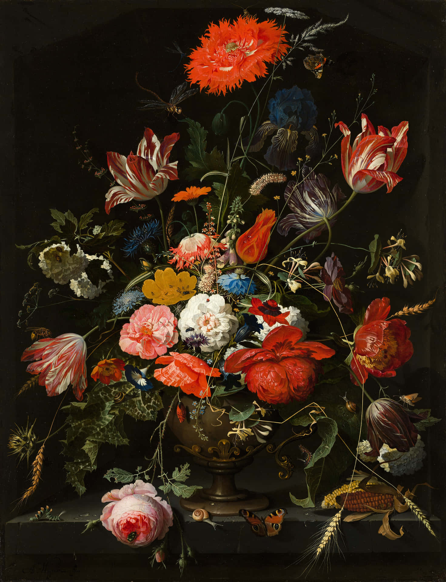 Flowers In Glass Vase 4K Painting Wallpaper