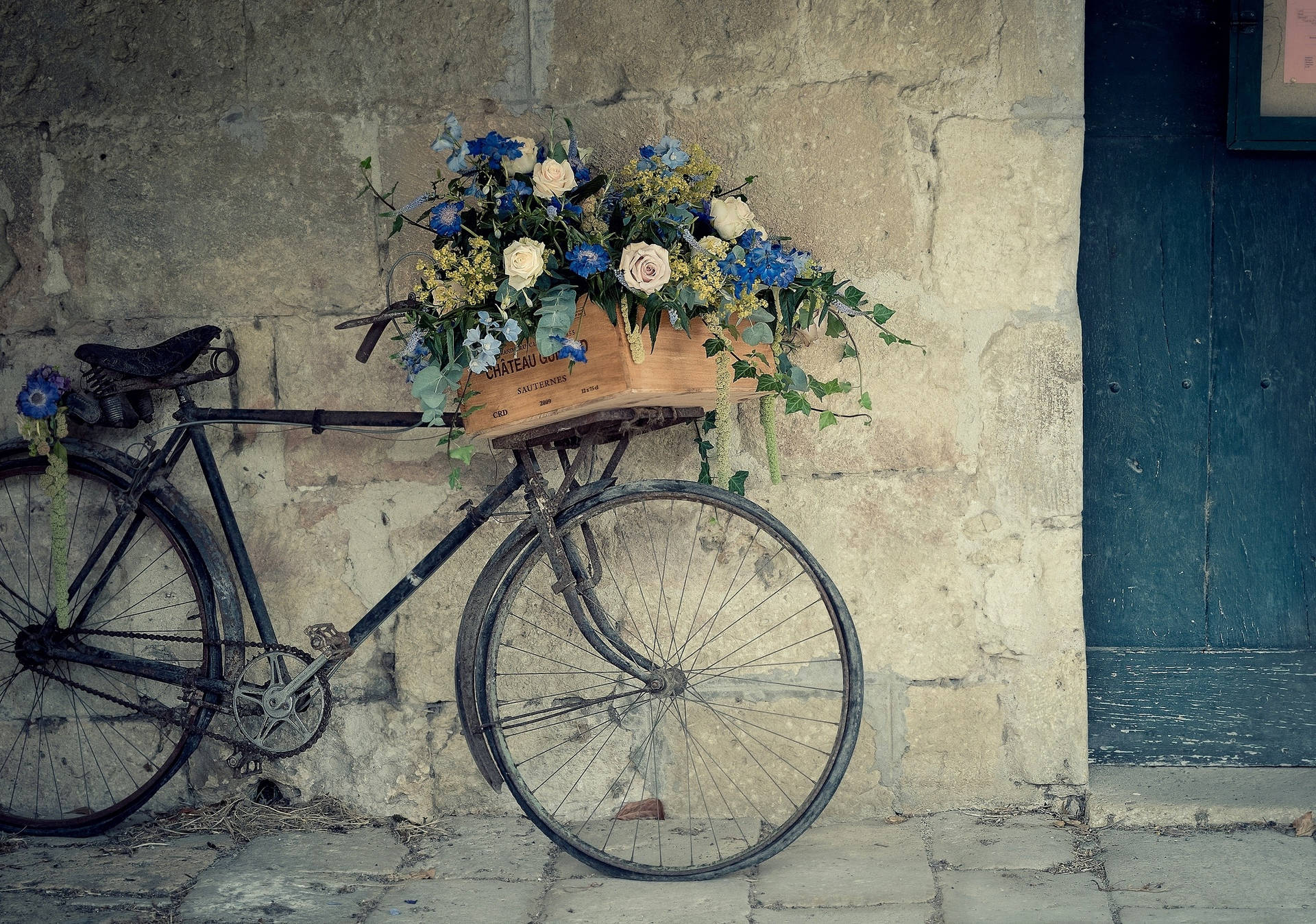 Flowers On Bicycle Basket Wallpaper