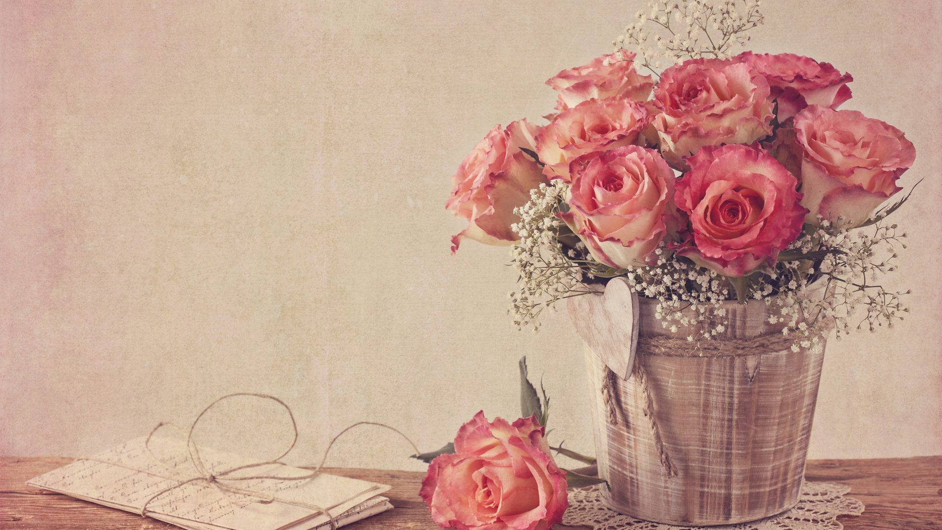 Flowers On Vase Valentines Desktop Wallpaper