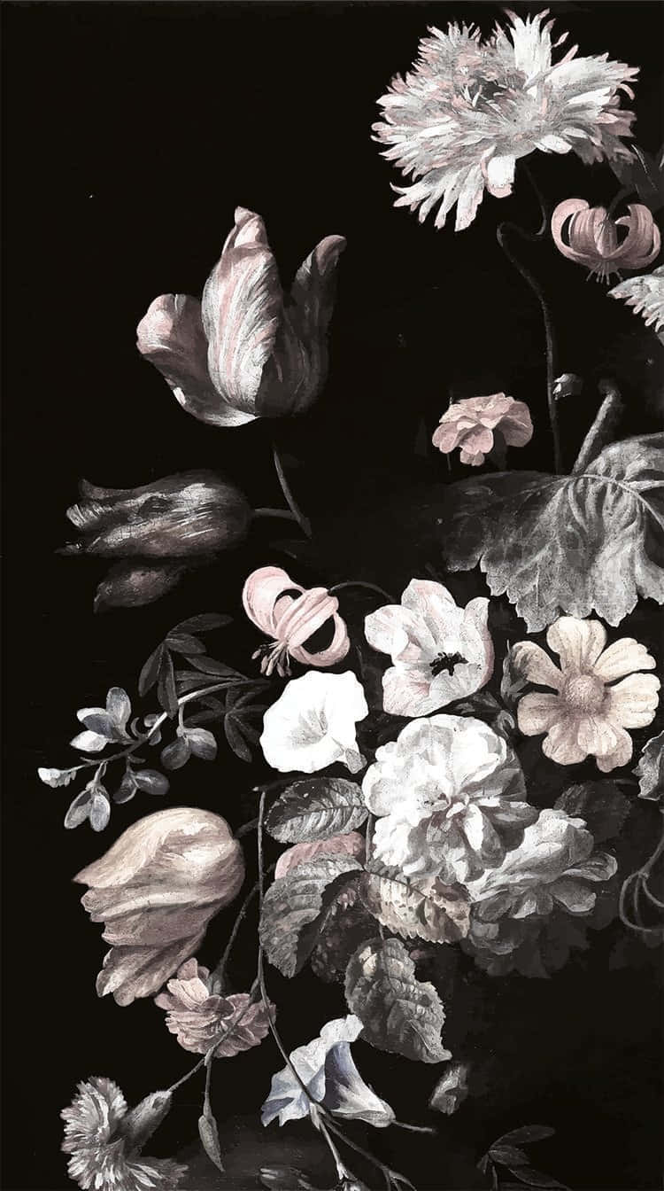 Flowers With Black And White Aesthetic Wallpaper