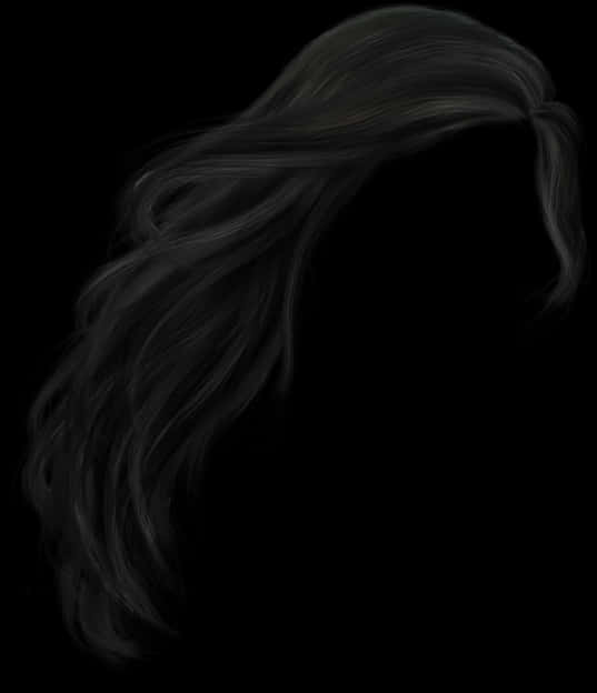 Flowing Black Hair Artwork PNG