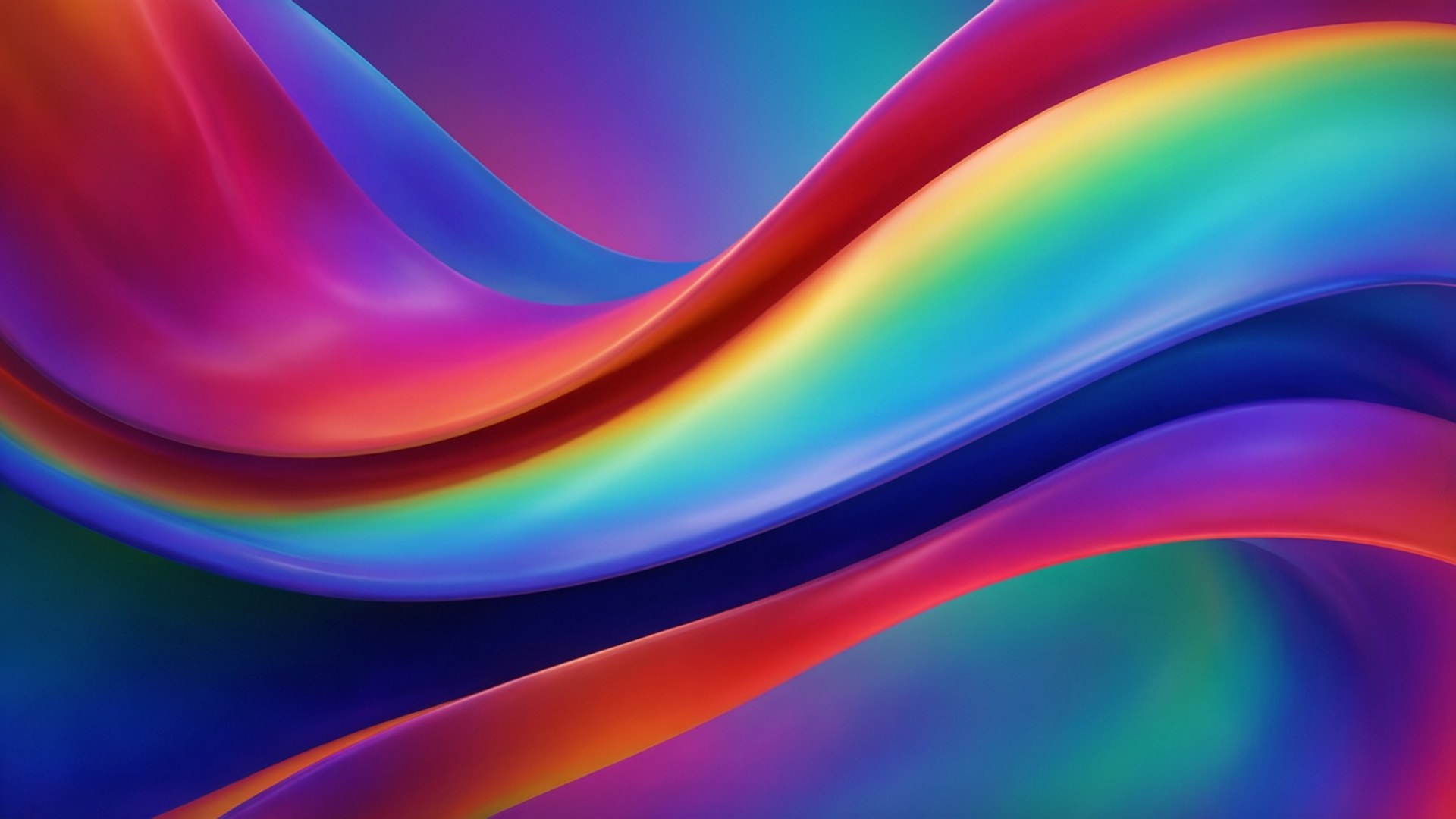 Abstrakte 3D-Darstellung fließender Gradienten mit sanften Kurven und lebendigen Regenbogenfarben im QLED-Stil.