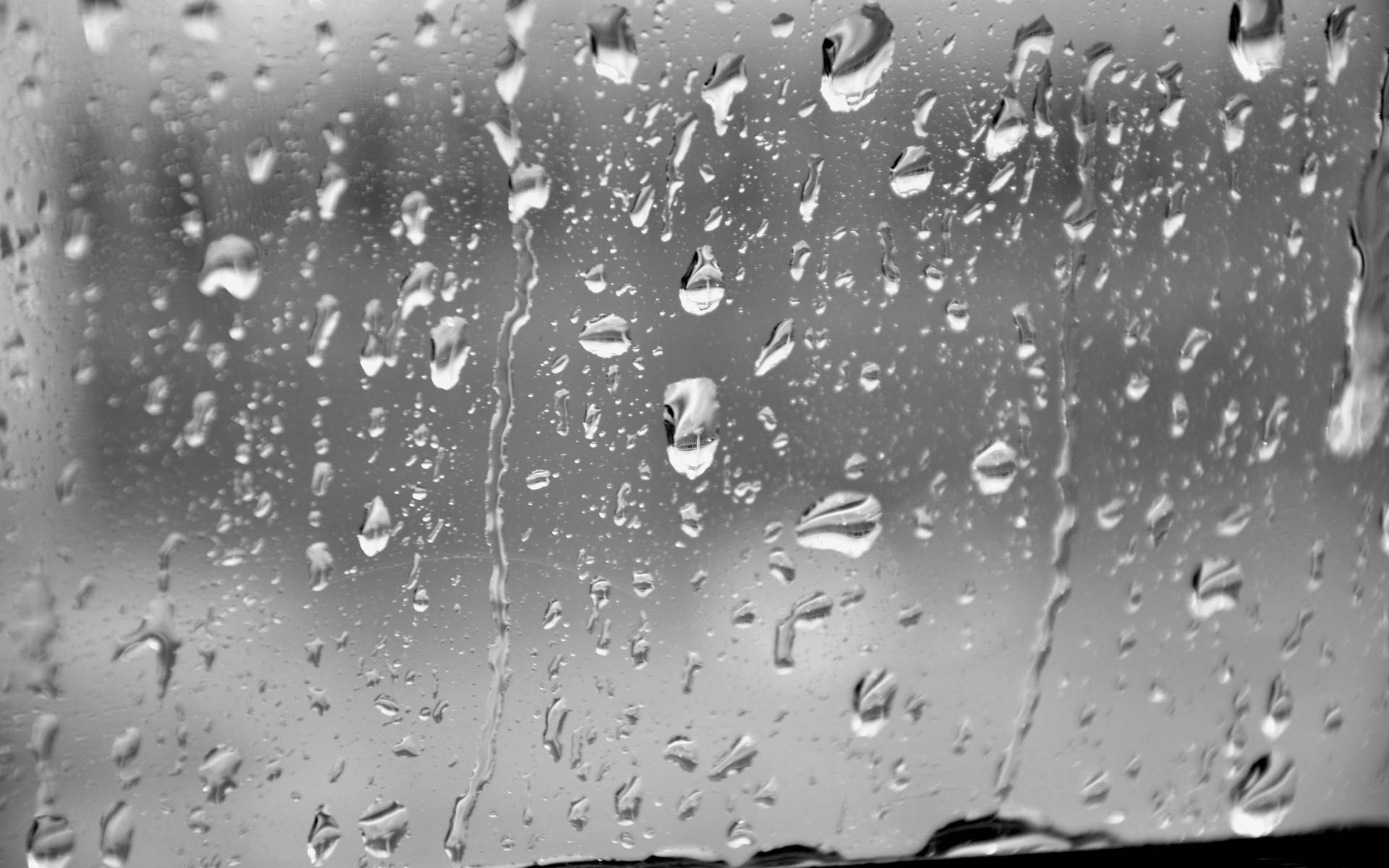 Flydende regndråber på glasoverflade gråtone Wallpaper