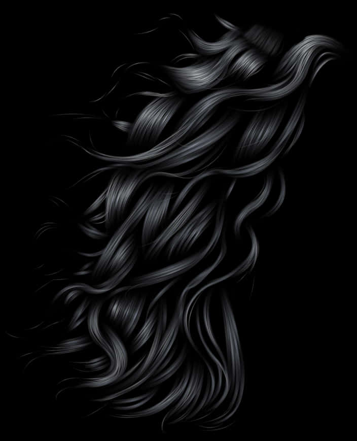 Flowing_ Black_ Hair_ Artwork PNG