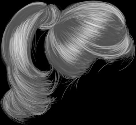 Flowing_ Hair_ Illustration_ Gray_ Scale PNG