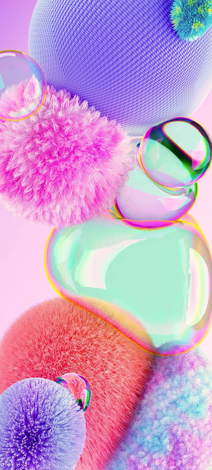 Fluffy Balls And Bubbles Mobile 3d Wallpaper