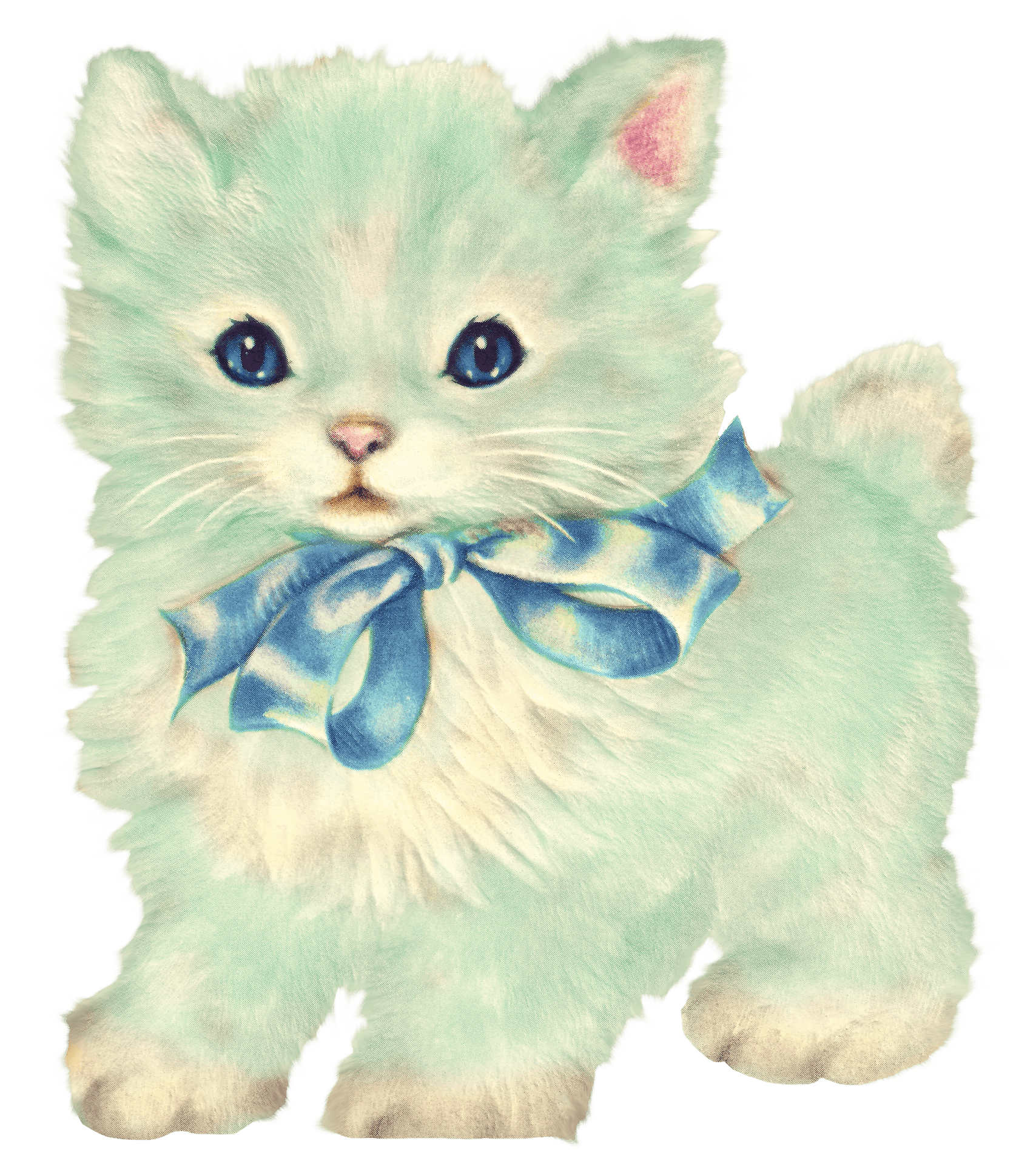 Fluffy Blue Bow Kitten PNG