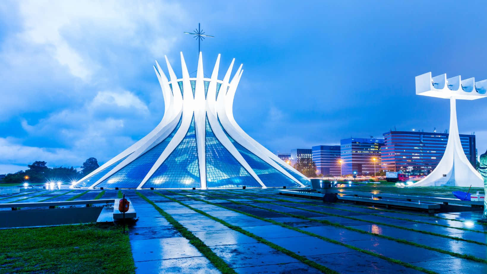 Fluffy Clouds Above Cathedral Of Brasilia Wallpaper