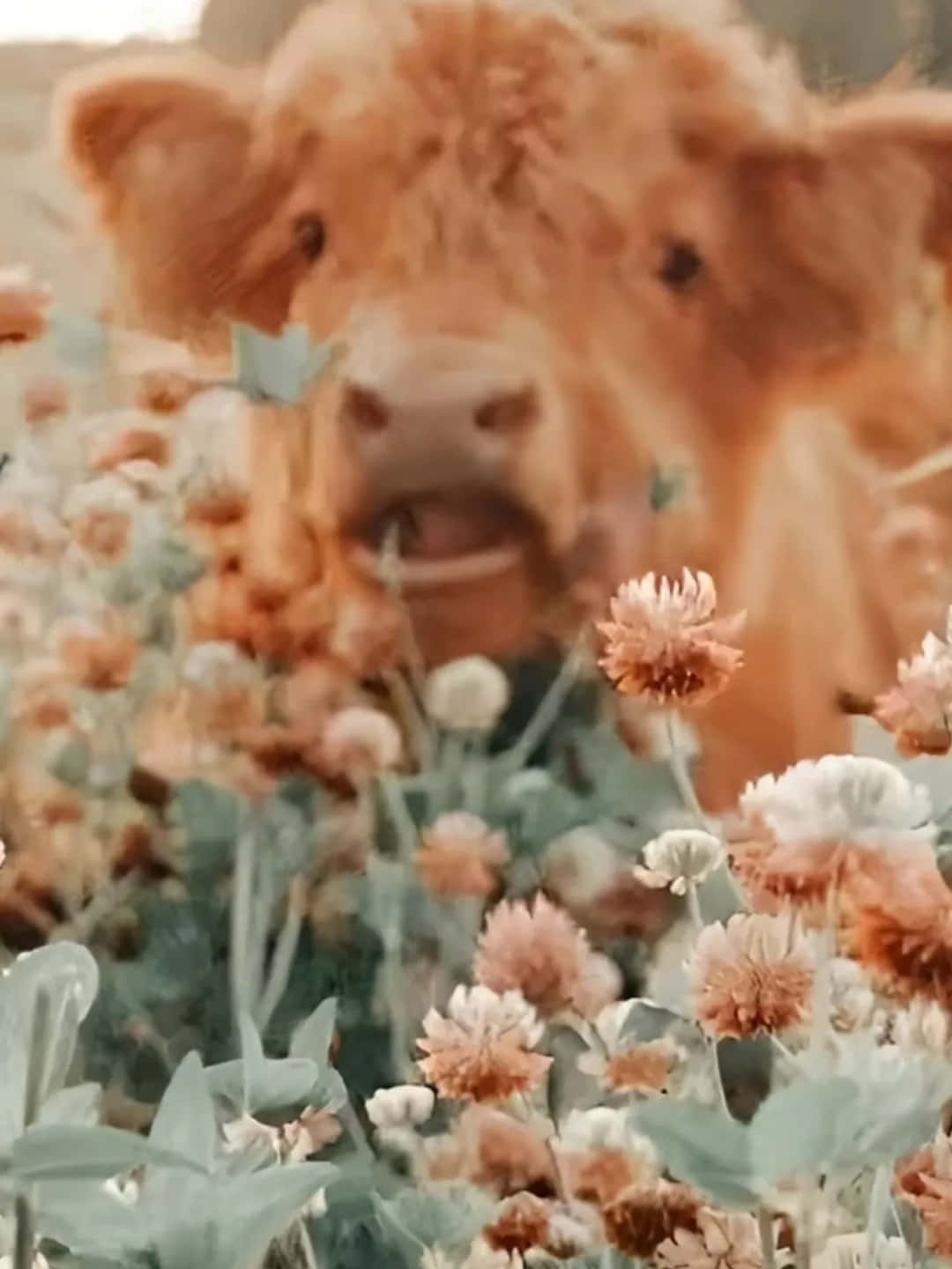 Fluffy Cow Amidst Flowers.jpg Wallpaper