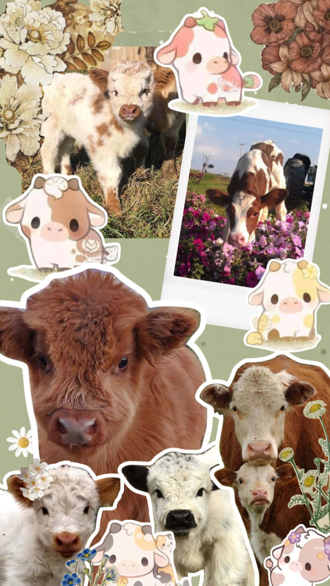 Fluffy Cow Collage Aesthetic.jpg Wallpaper