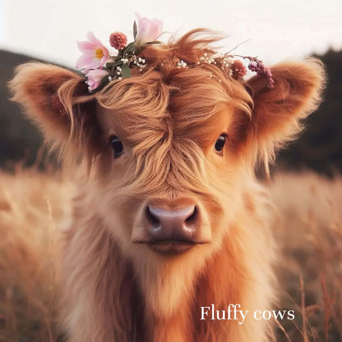 Fluffy Cow With Flower Crown.jpg Wallpaper