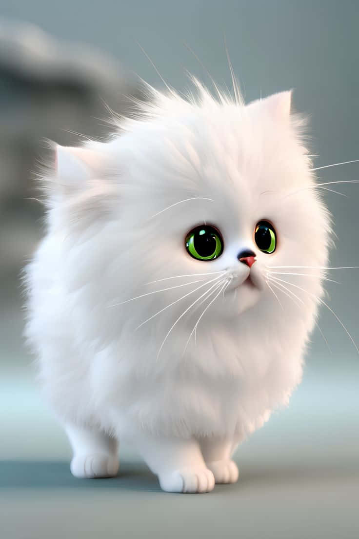 Chat Blanc Fluffy Yeux Verts Fond d'écran