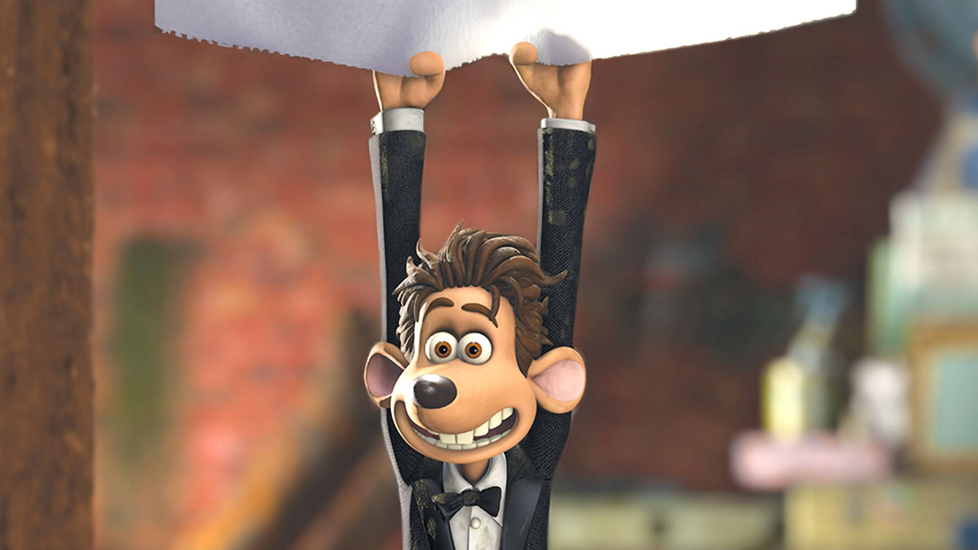 Flushed Away Roddy Hanging From Tissue Wallpaper