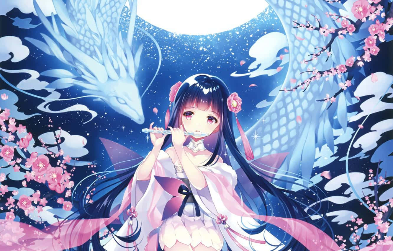 Flute Playing Fairy Enchanting Dragon Anime Wallpaper