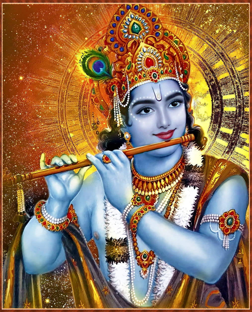 Lord Krishna der spiller fløjte 3D tapet Wallpaper