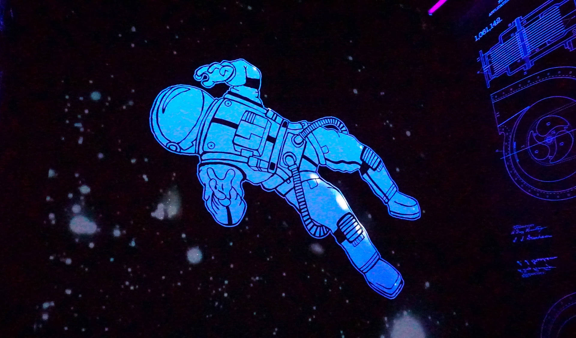 Flydende Blå Astronaut Animeret Skrivebord Wallpaper