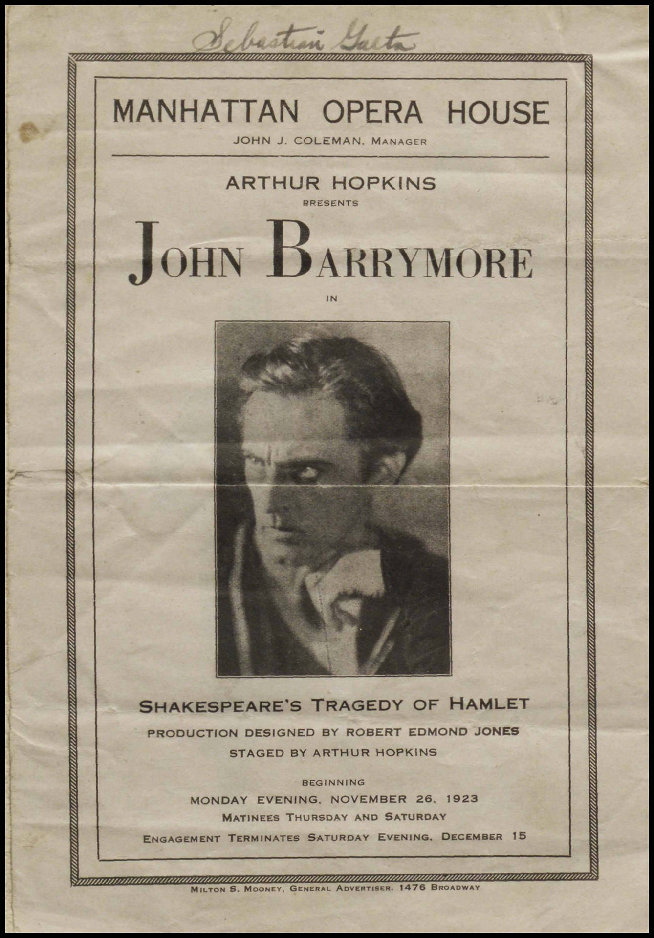 Flyer For A John Barrymore Shakespeare Play Background