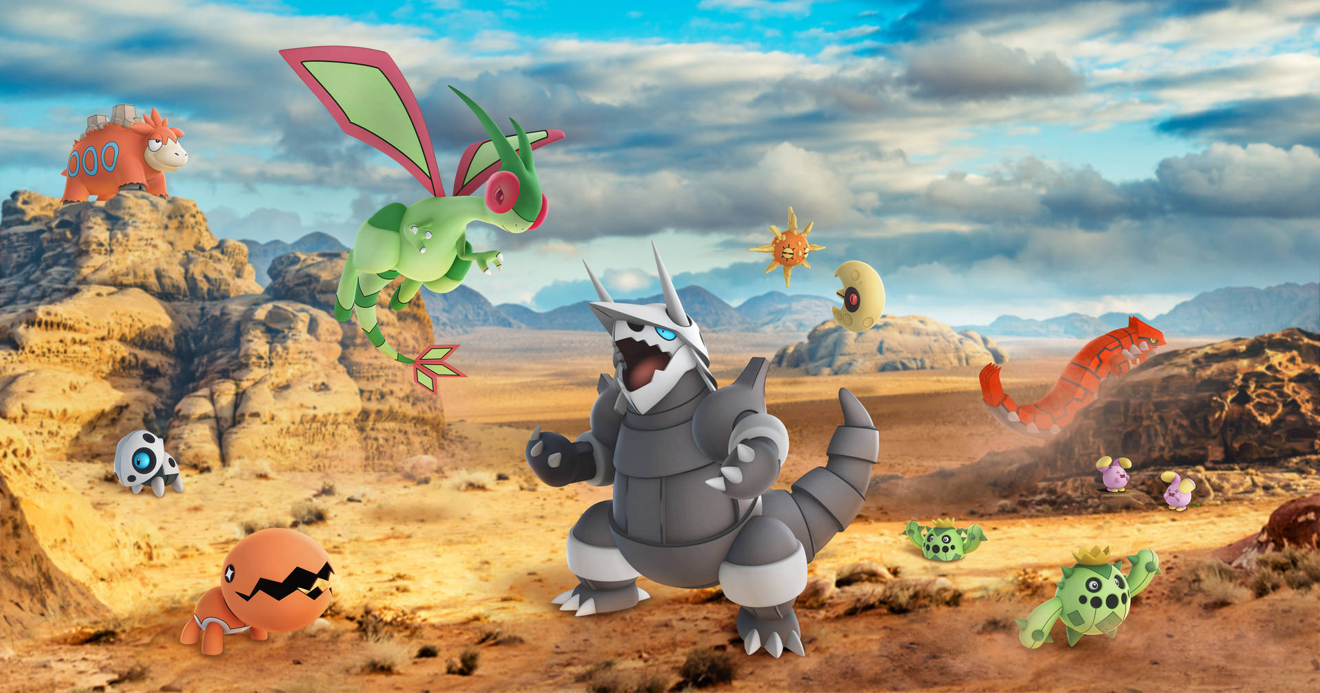 Flygonund Pokémon In Der Wüste Wallpaper