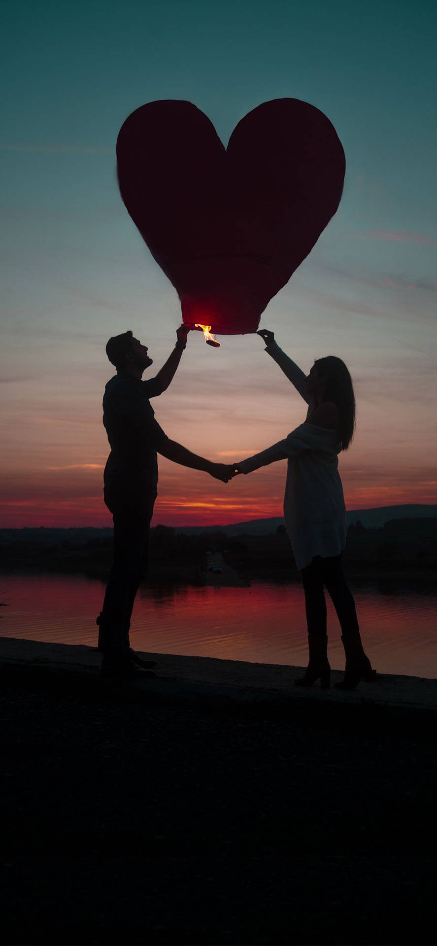 Flying A Heart Lantern Love Story Wallpaper
