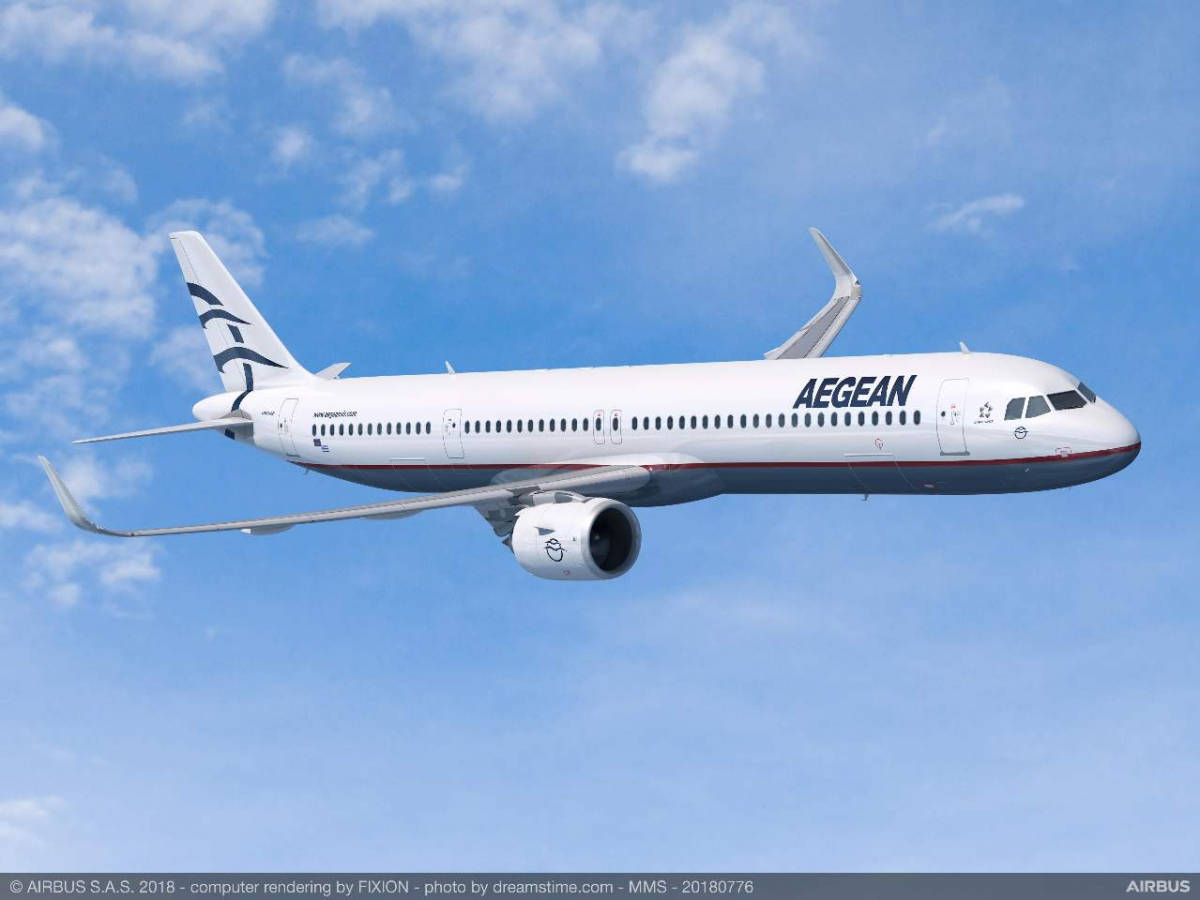 Flying Aegean Airlines Airbus A321 In Blue Sky Wallpaper