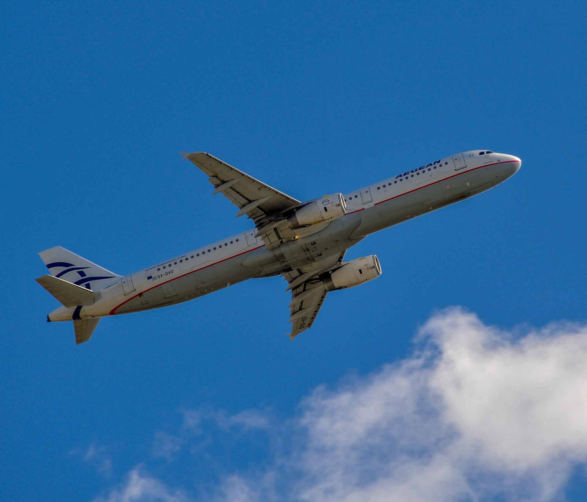 Vuelode Aegean Airlines Con El Avión A321neo Capturado Desde Un Ángulo Bajo. Fondo de pantalla