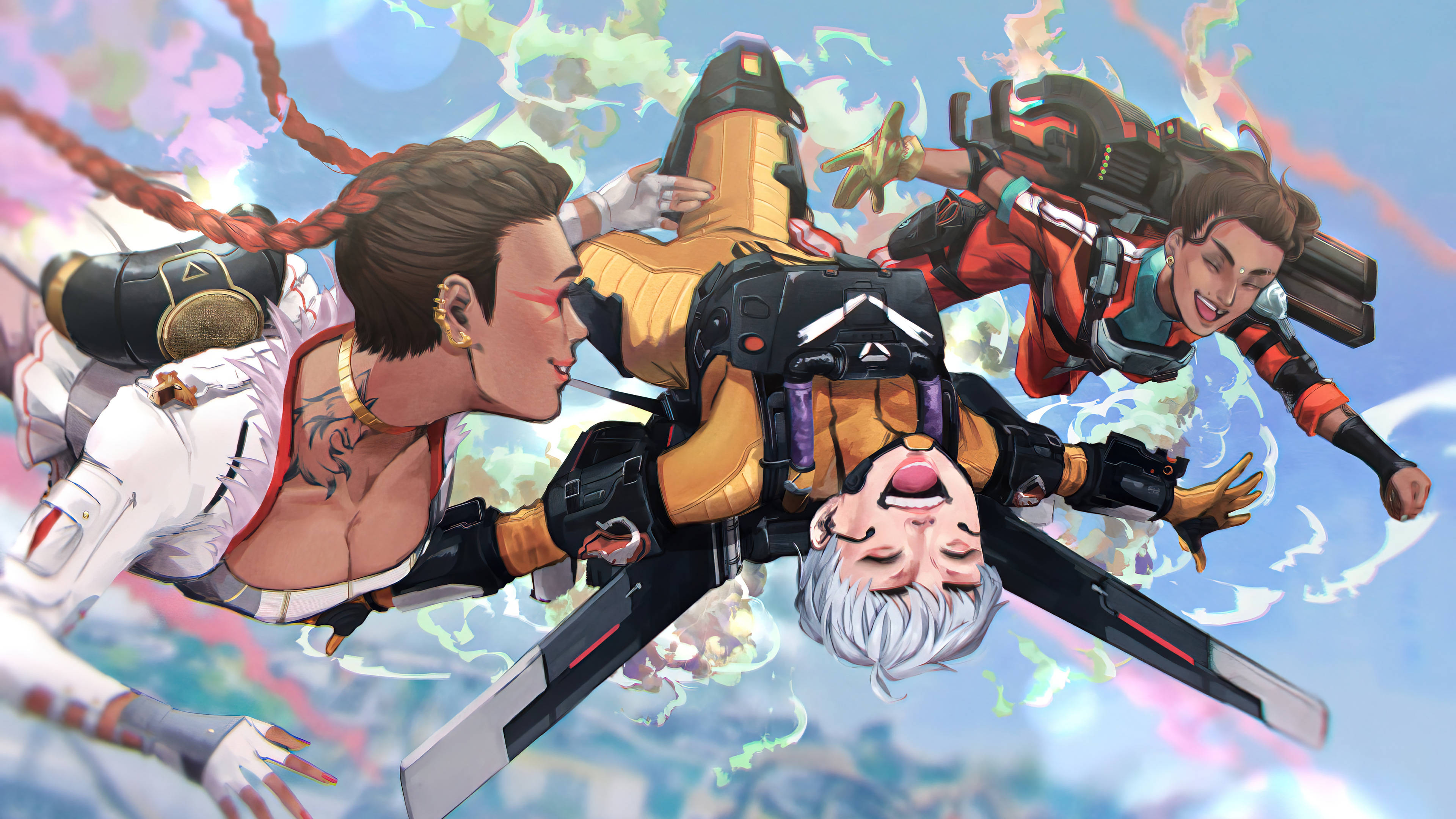 Flying Apex Legends Loba Valkyrie And Rampart Wallpaper