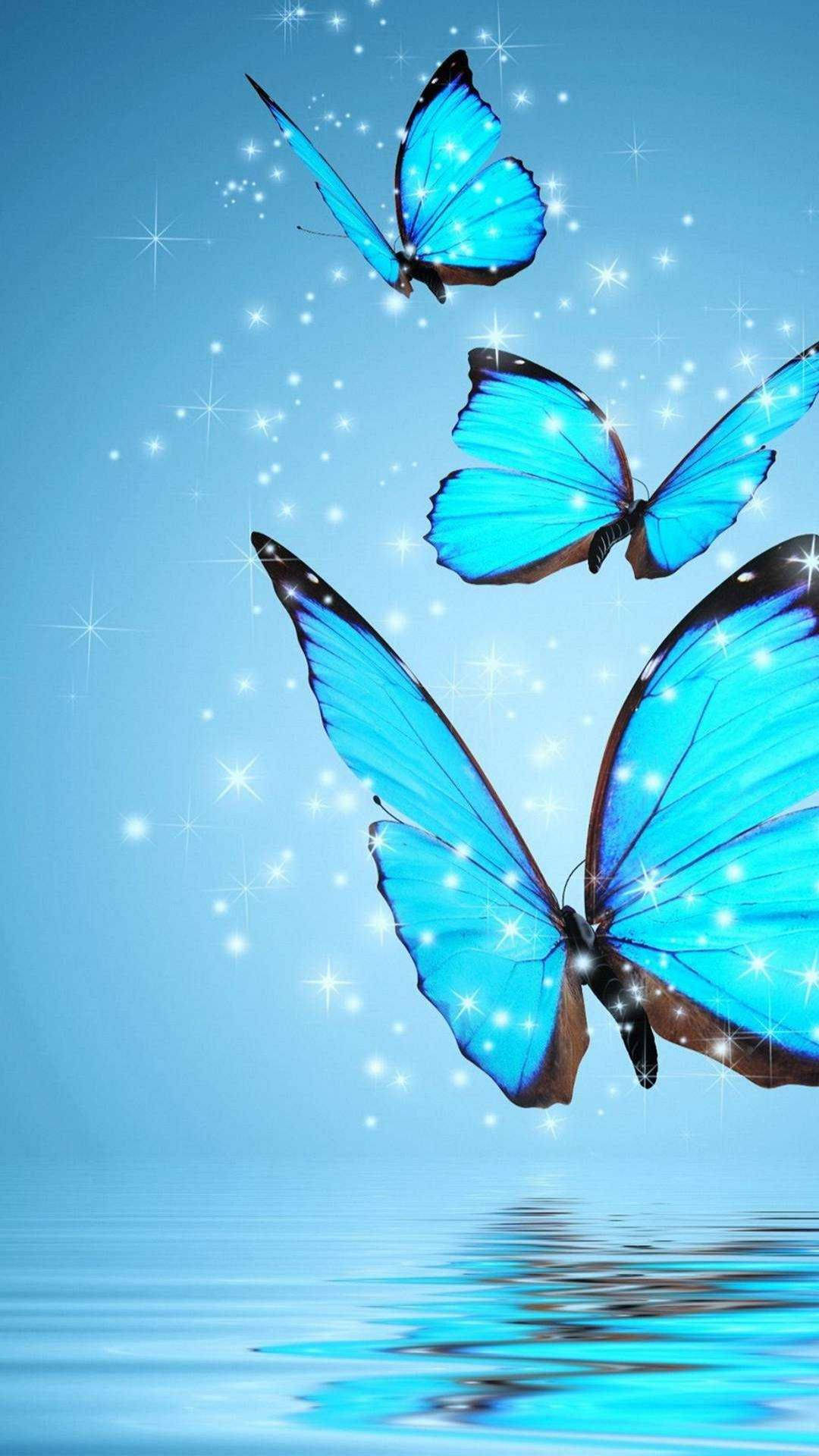 Flying Baby Blue Butterflies Wallpaper
