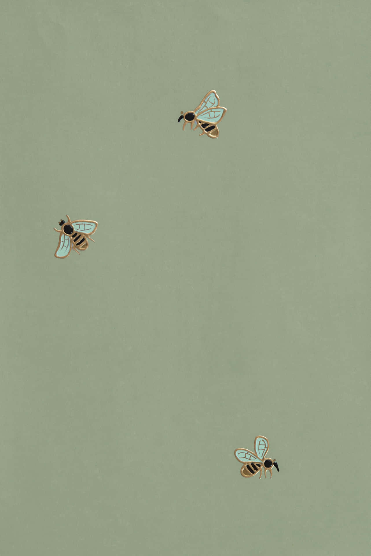 Flying Bees In Light Sage Green Background