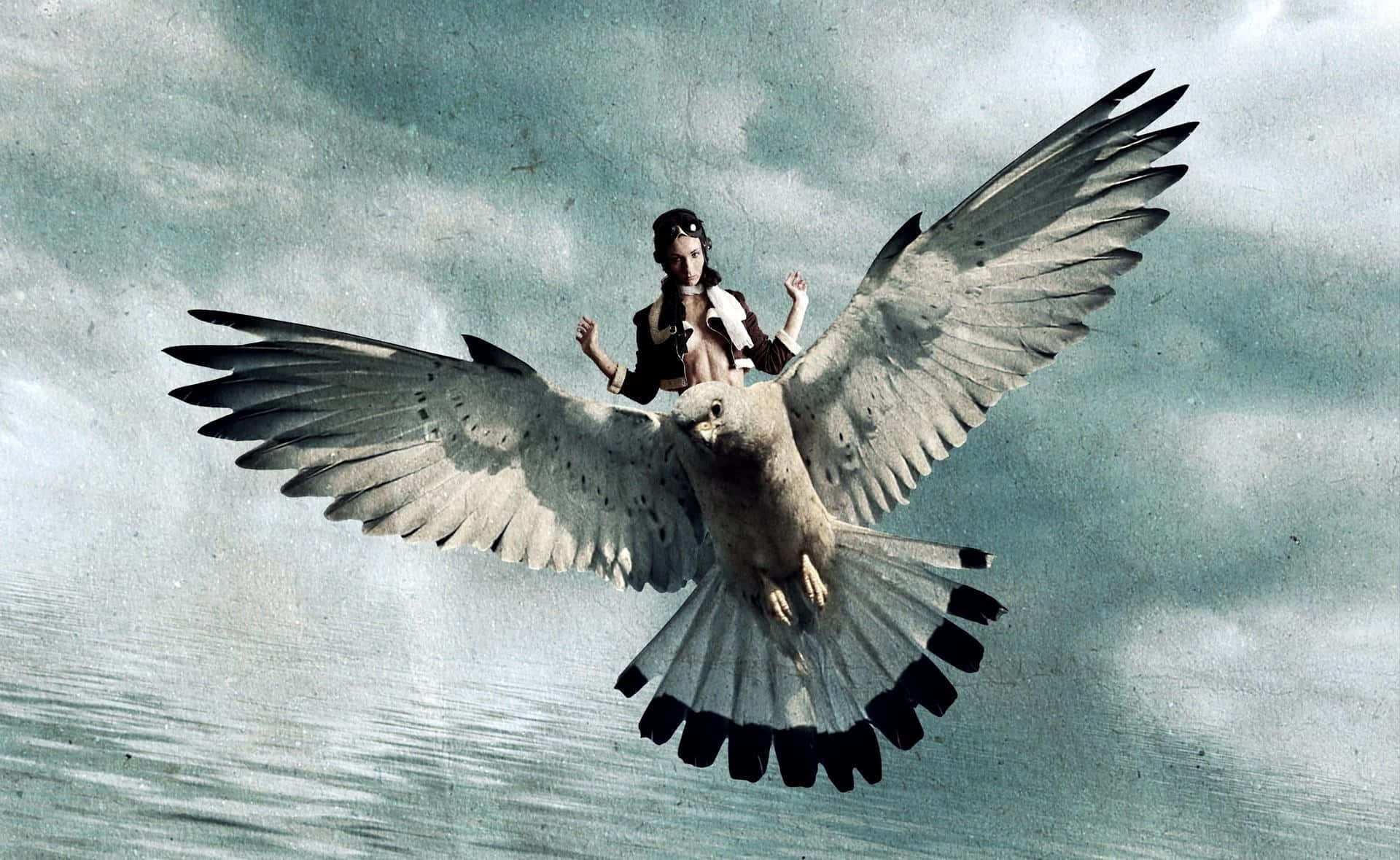 Flying Bird And A Girl Wallpaper