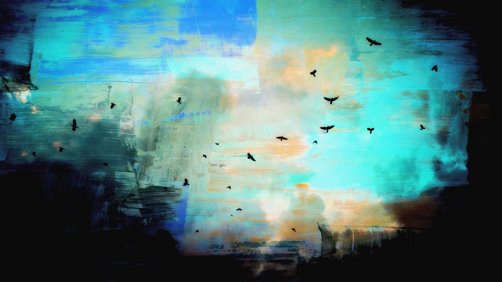 Flyvende Fugle I Himmel Tegning Wallpaper