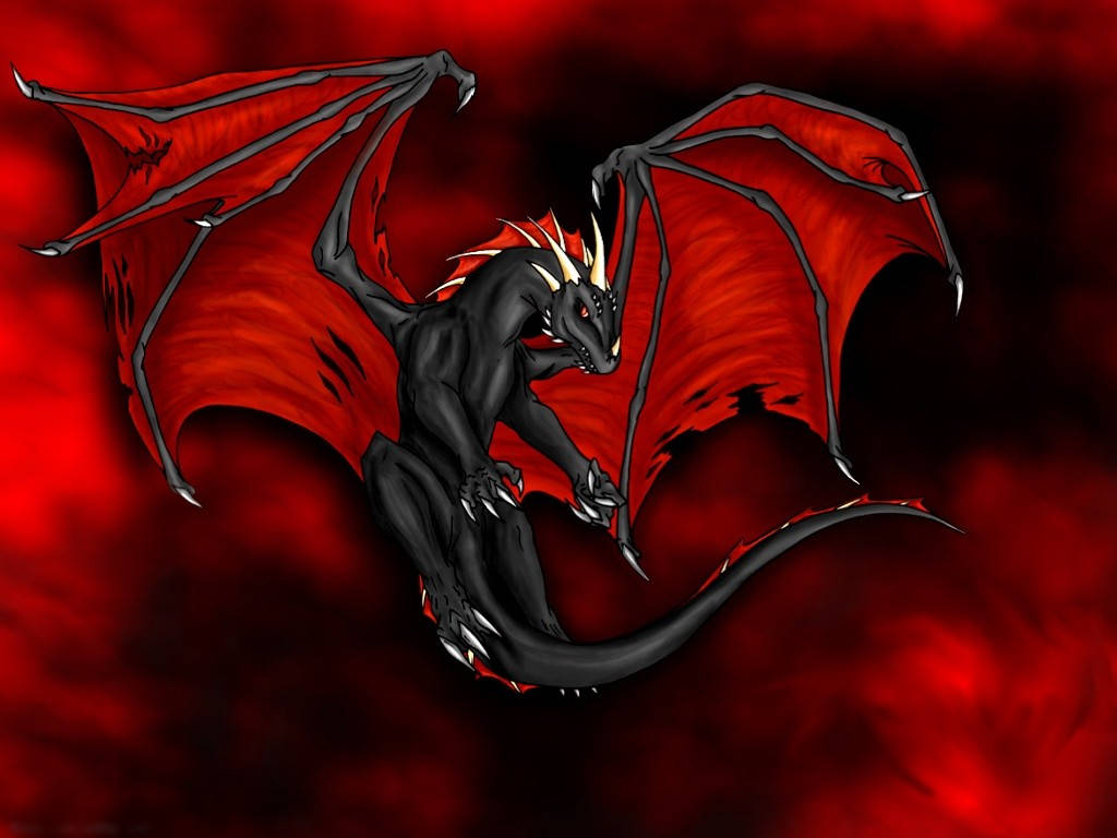 Flying Black Red Dragon Wallpaper