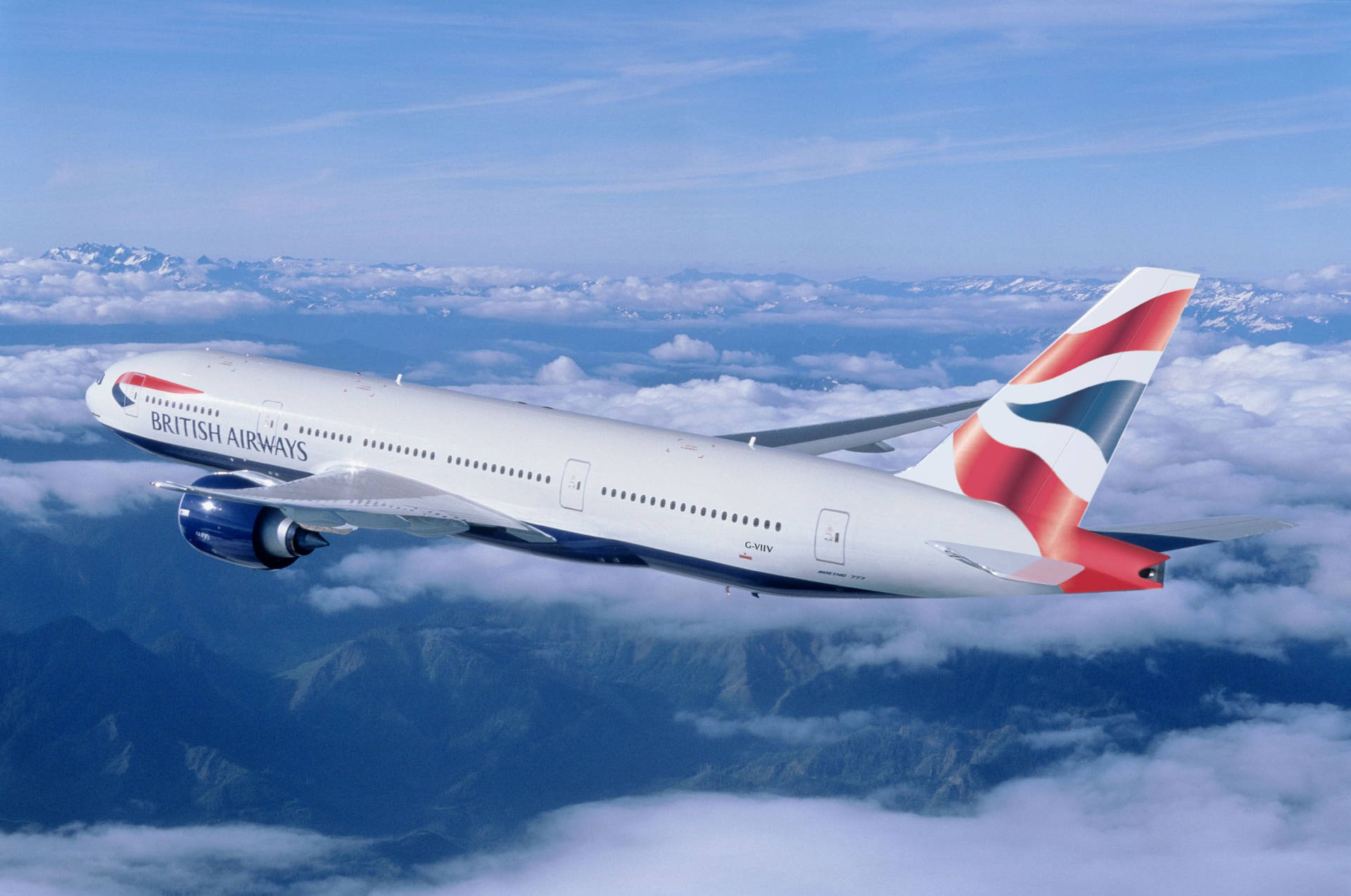 Volandoen El Boeing 777 G-viiv De British Airways Fondo de pantalla