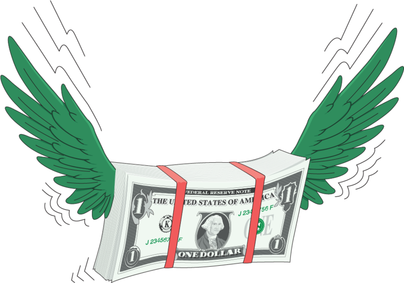 Flying Dollar With Wings Vector PNG