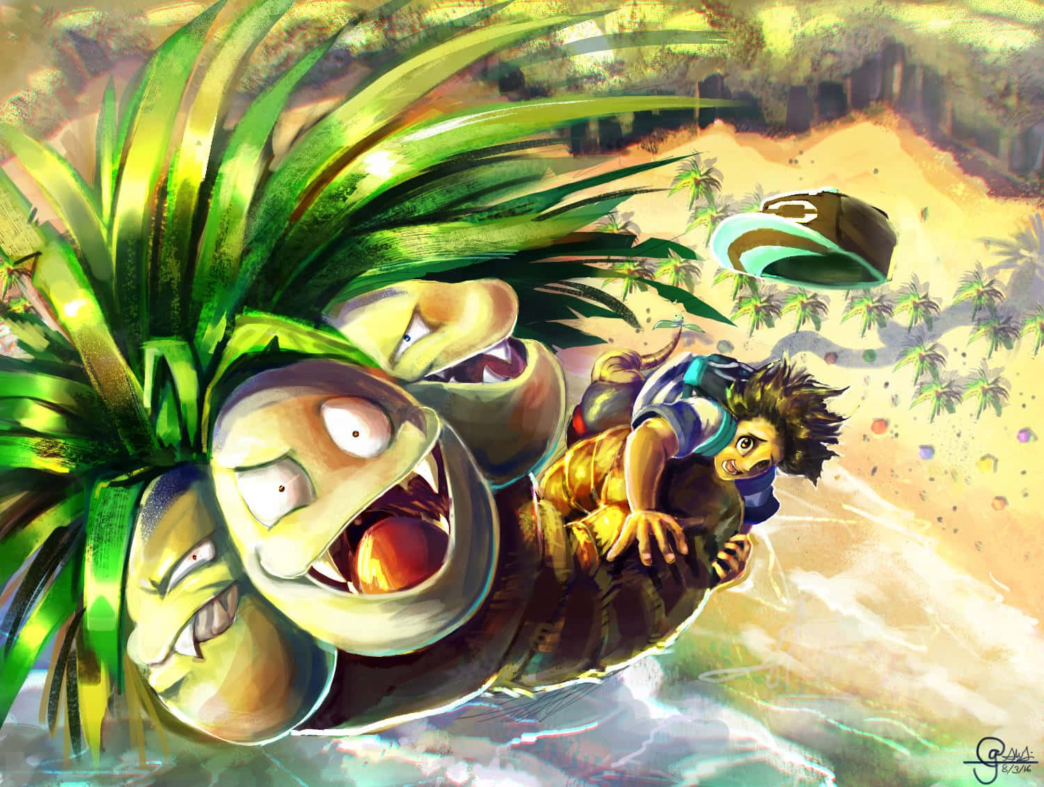 Flyvende Exeggutor med dreng Wallpaper