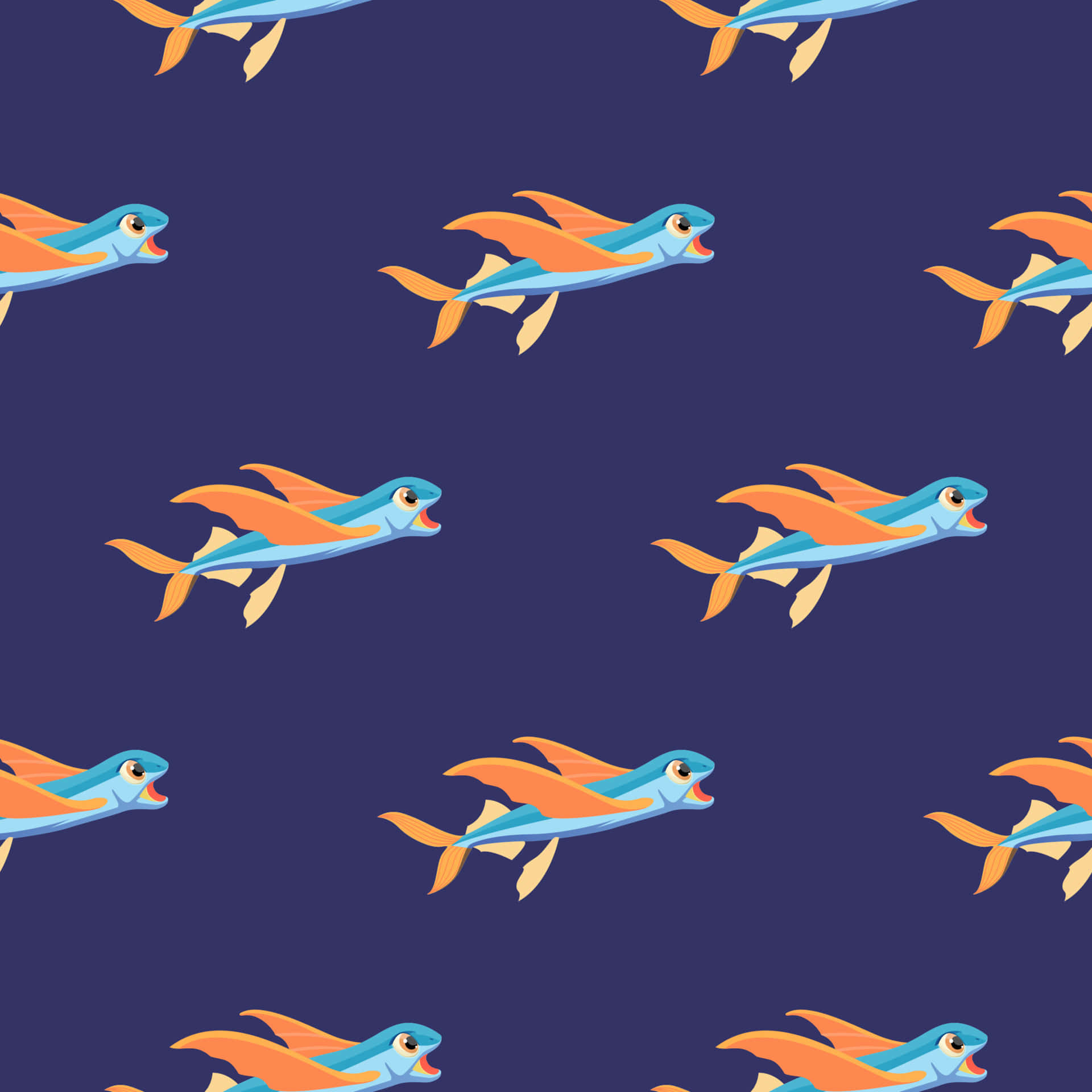 Flying Fish Pattern Blue Background Wallpaper