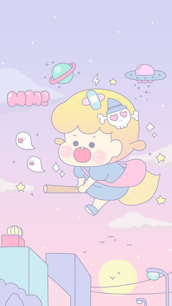 Flying Kid With Pastel Cute Stuff Wallpaper