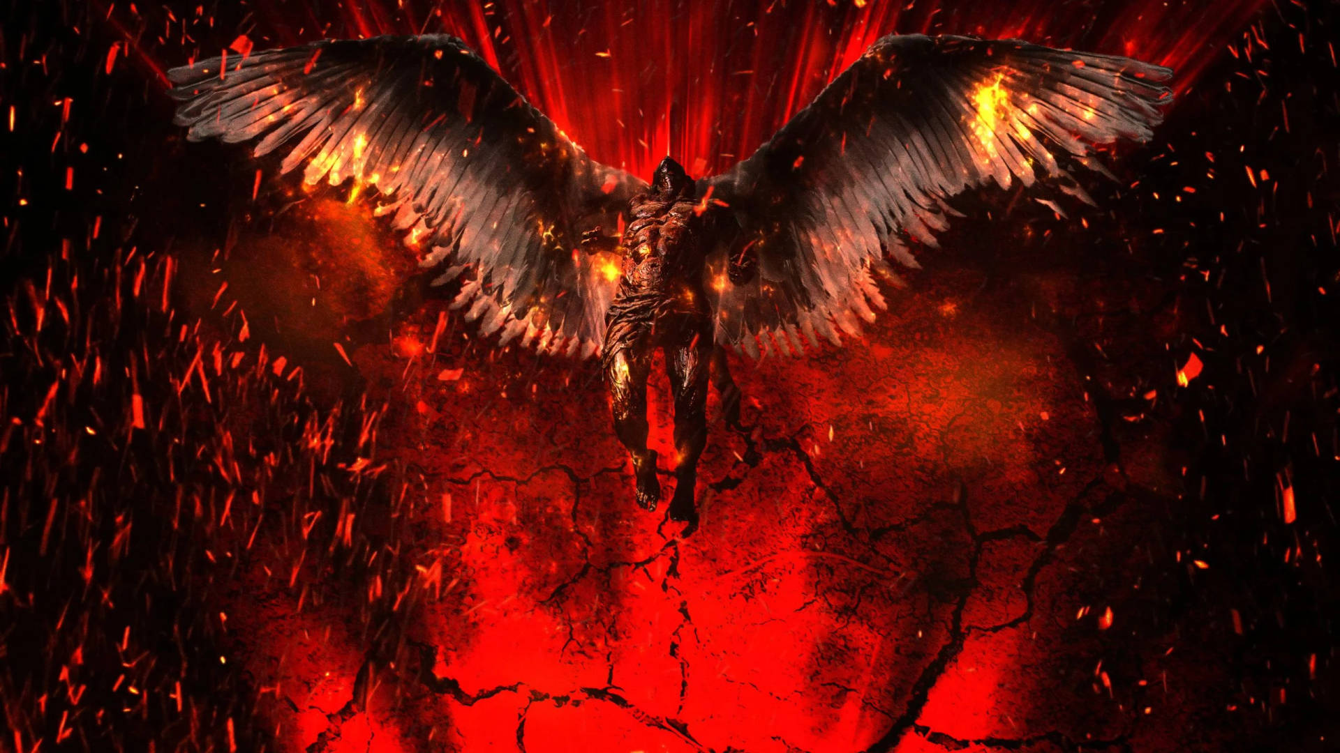 Flyvende Lucifer Dæmon I Røde Skyer Wallpaper