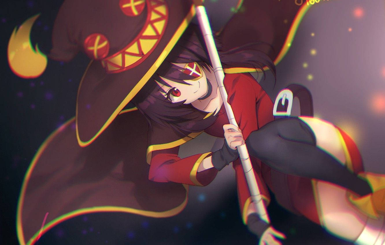 Flying Megumin With Eyepatch Wallpaper