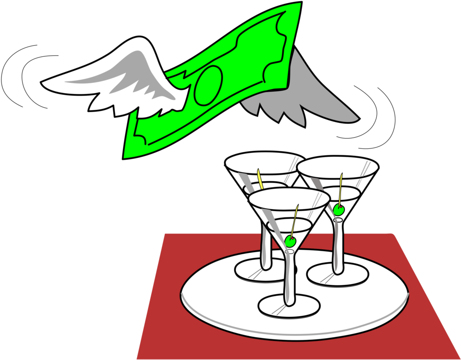 Flying Money Over Martini Glasses PNG