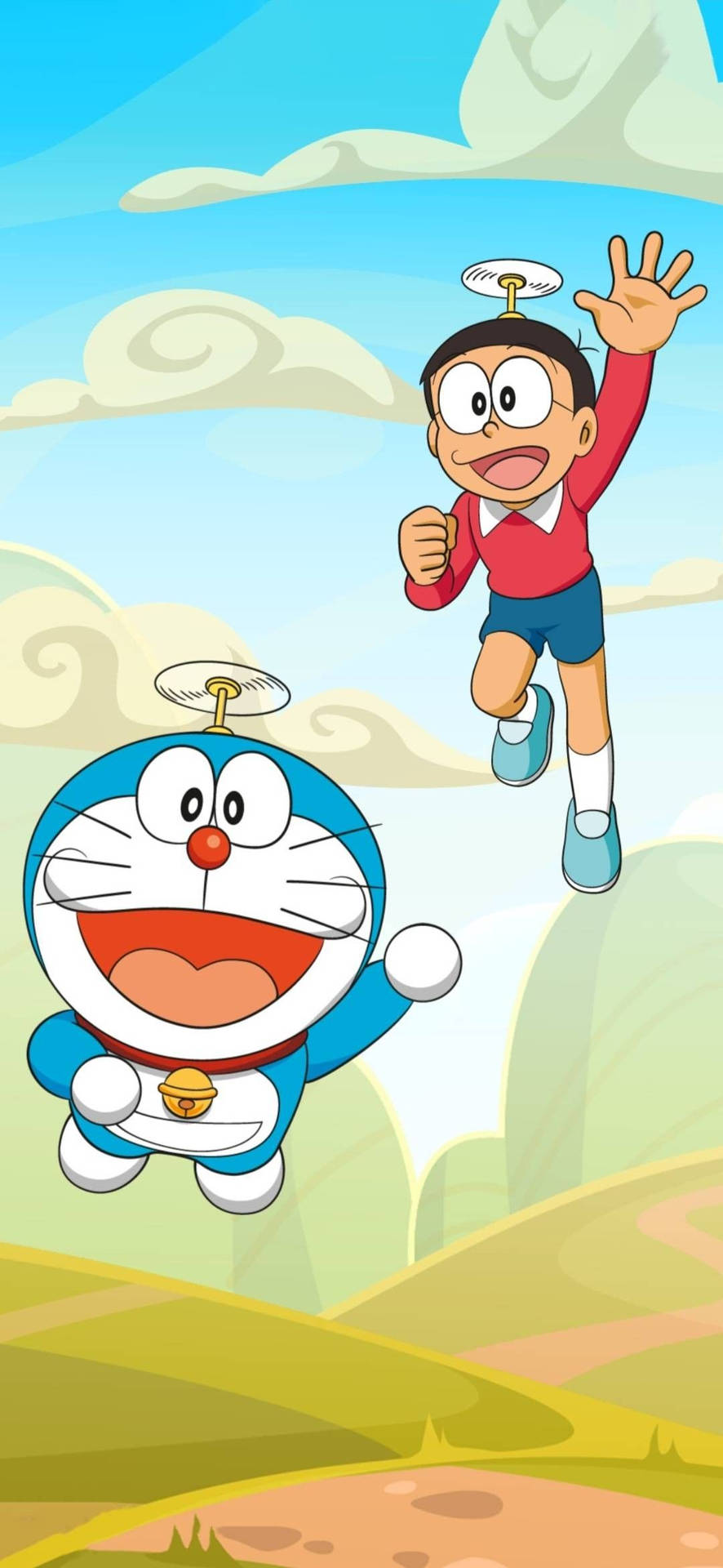Flying Nobita And Doraemon iPhone Wallpaper