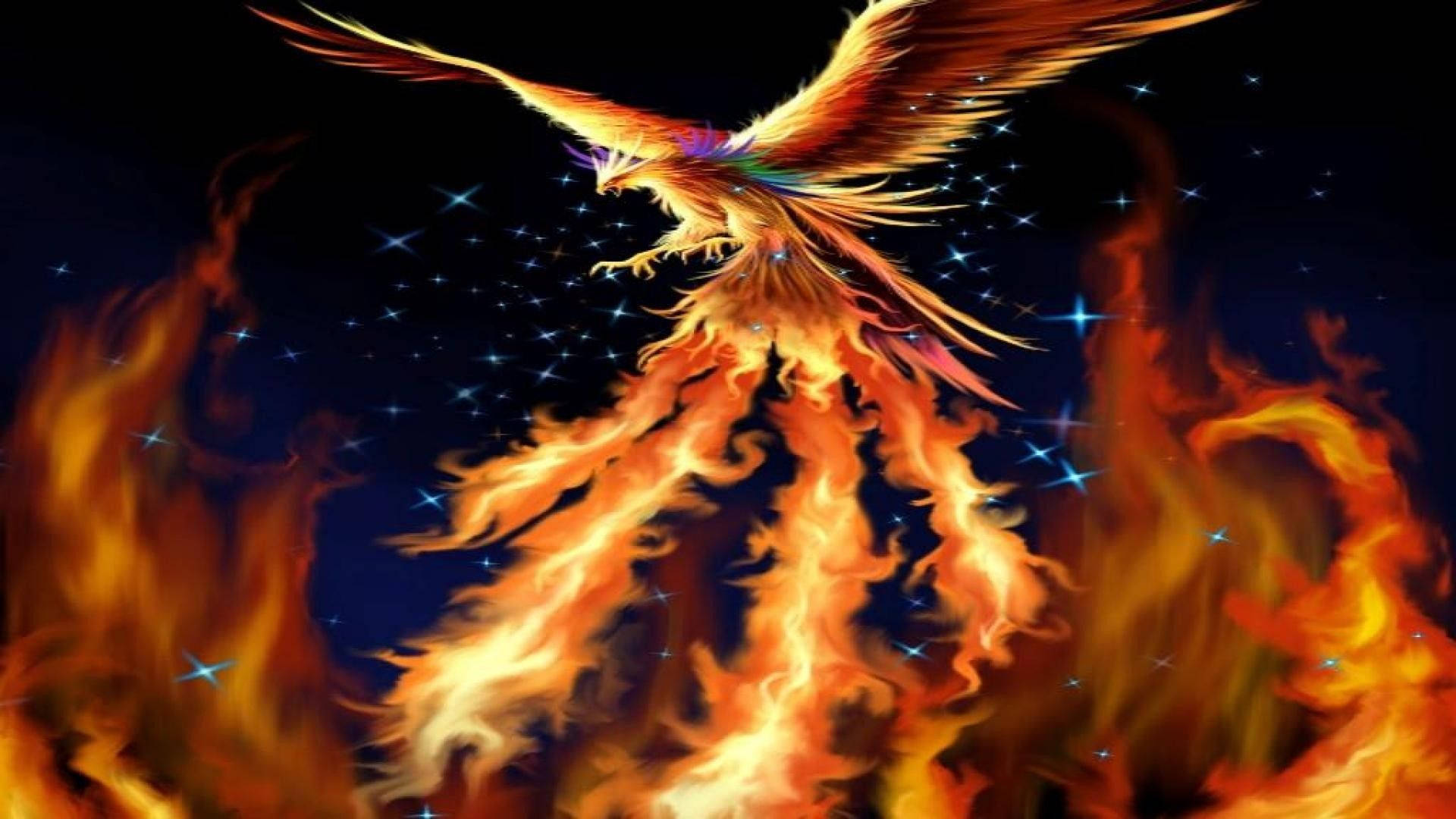 Phoenix spreading its wings and setting the sky on fire Wallpaper