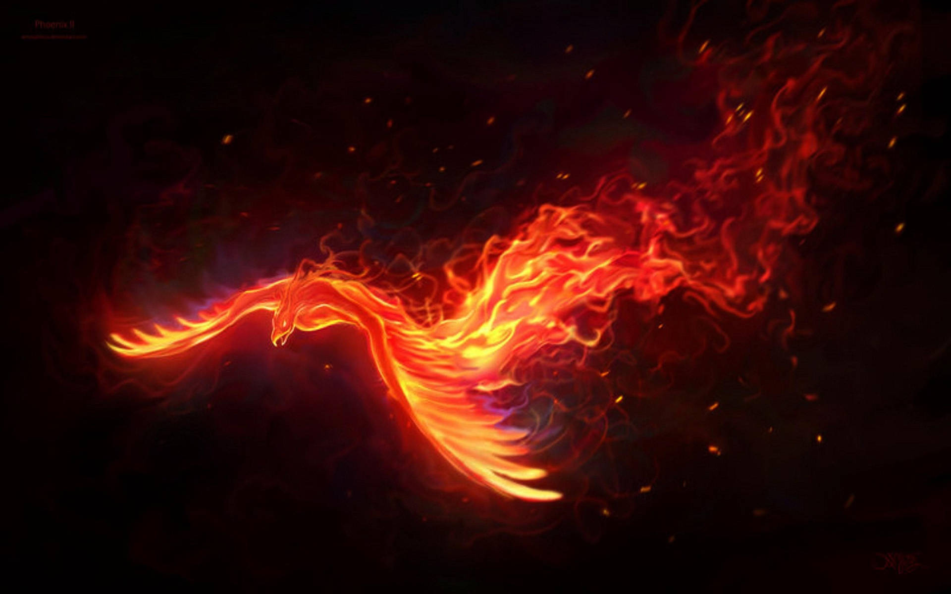 Flying Phoenix With Fire Wings Wallpaper
