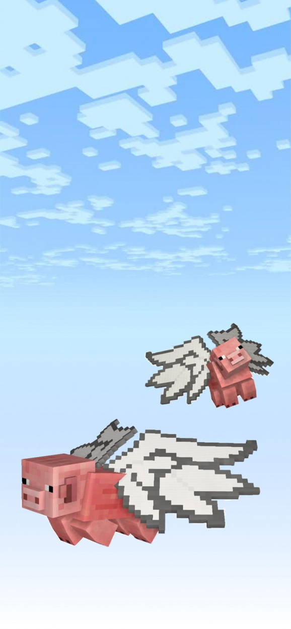 Mobsde Cerdos Voladores En Minecraft Para Iphone. Fondo de pantalla