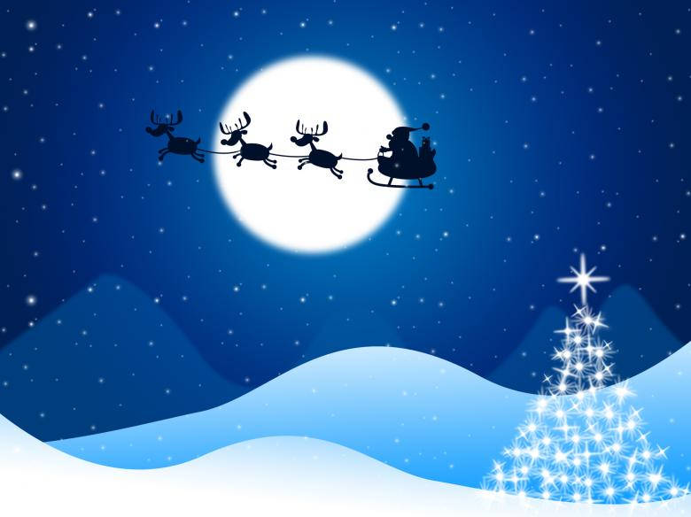 Flying Santa And Reindeer In Moonlight Wallpaper
