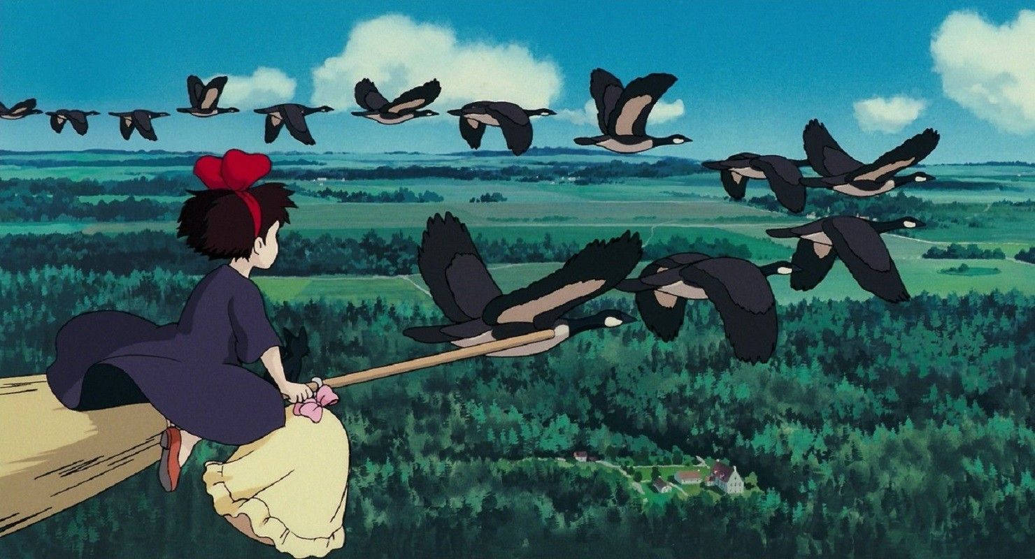 Flying With Birds From Kikis Delivery Service Wallpaper