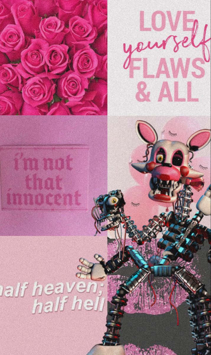 Fnaf Aesthetic Collage Pink Rosesand Robotic Figure Wallpaper