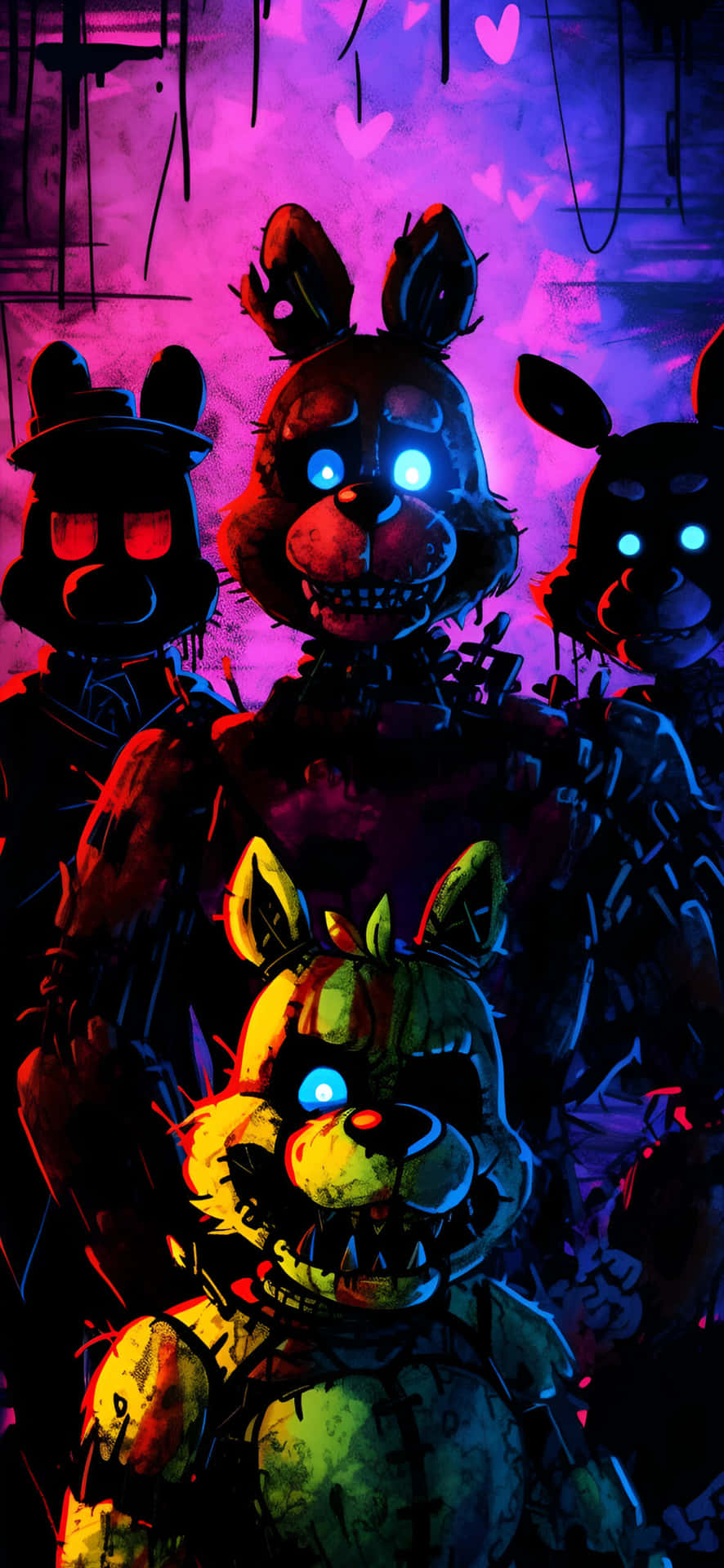 Fnaf_ Animated_ Horror_ Group_ Portrait Wallpaper