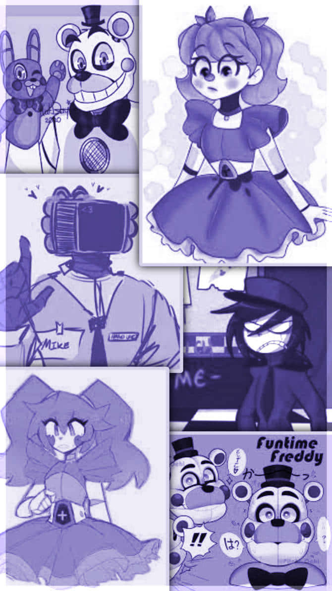 Fnaf Character Collage Purple Aesthetic Wallpaper